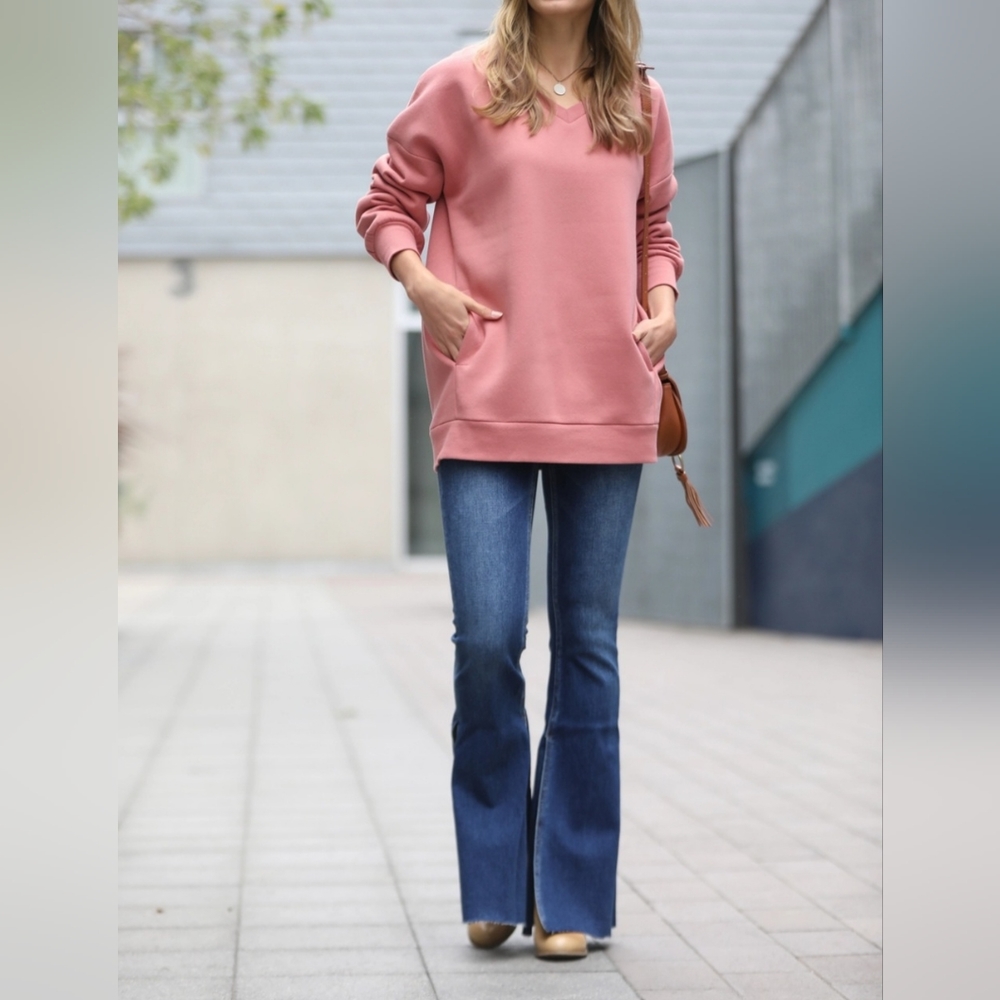 BOHO CHIC V-Neck Sweatshirts Tunic Top w/ Pockets